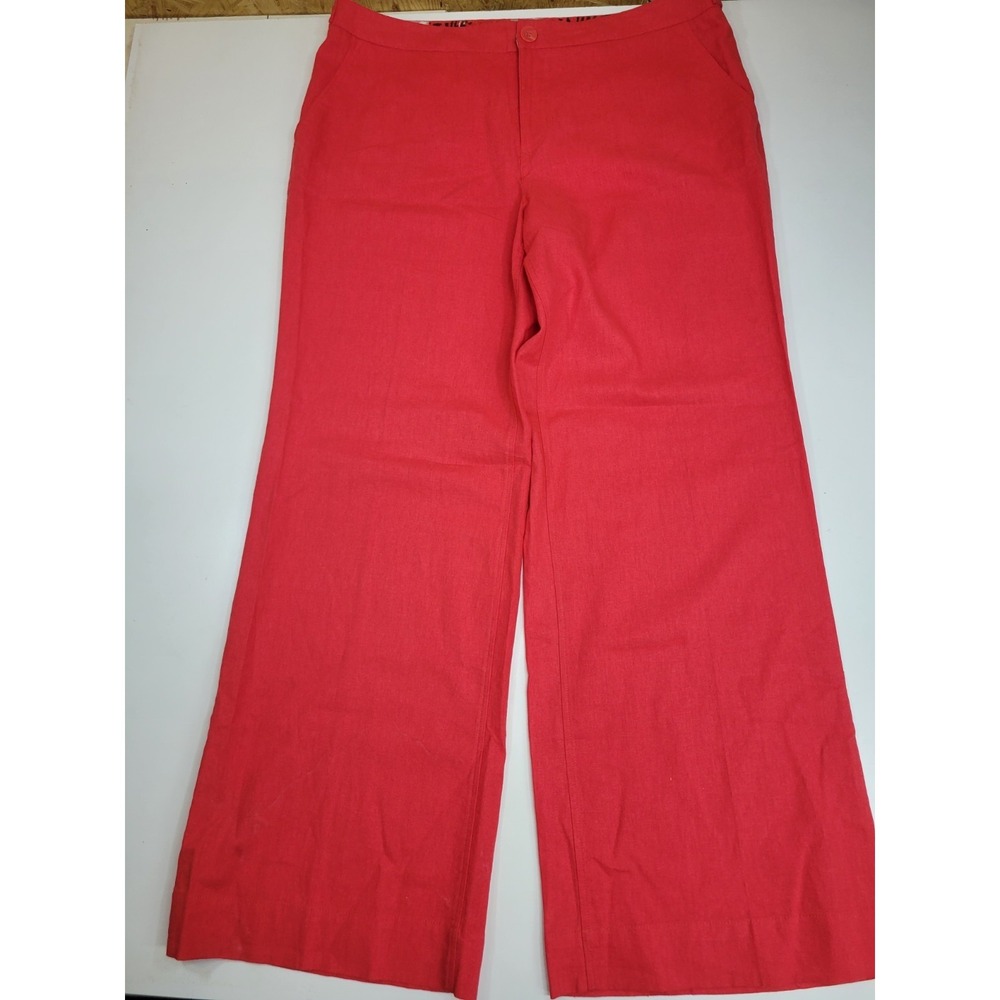 Cato Linen Blend Wide Leg Pants Women's Size‎ 16 Coral Red Pull On Casual Career